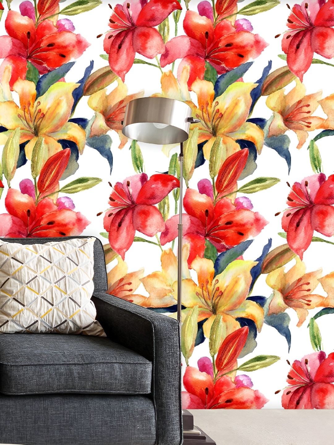 

ArtzFolio White & Red Floral Printed Self-Adhesive Water-Resistant Wallpaper