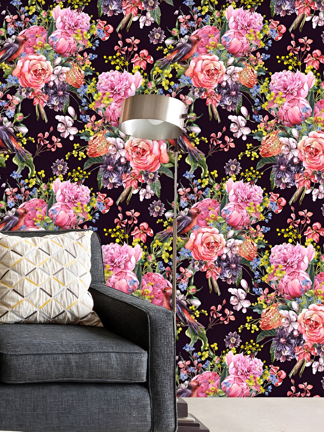 

ArtzFolio Black & Pink Floral Printed Water Resistant Peel & Stick Wallpaper
