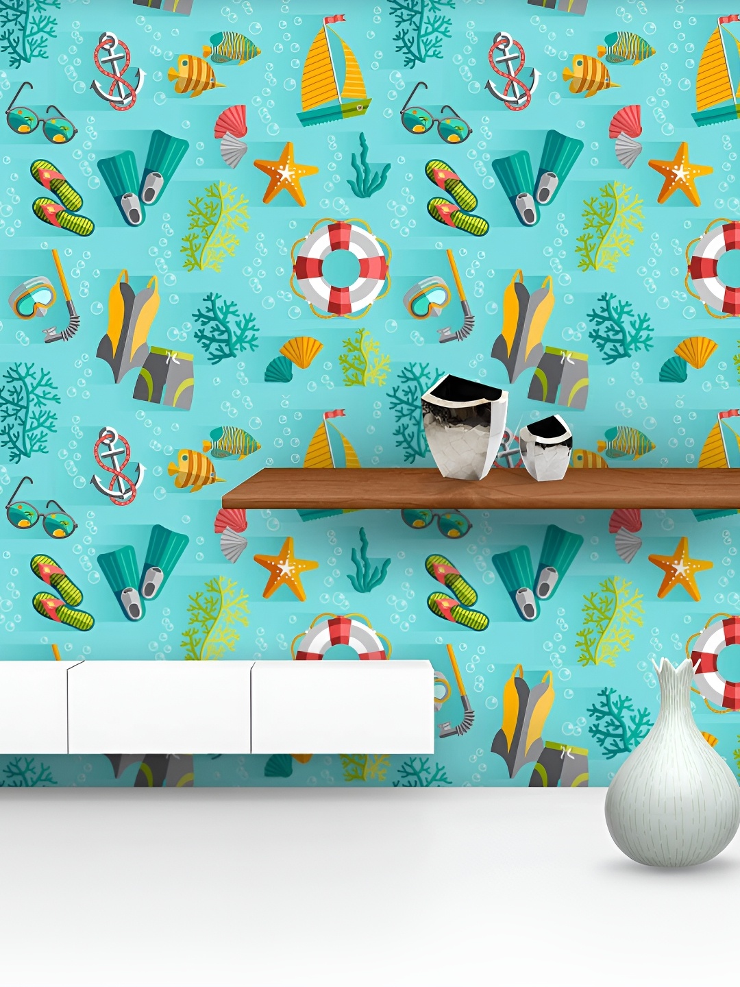 

ArtzFolio Blue & Yellow Printed Self-Adhesive Water-Resistant Wallpaper
