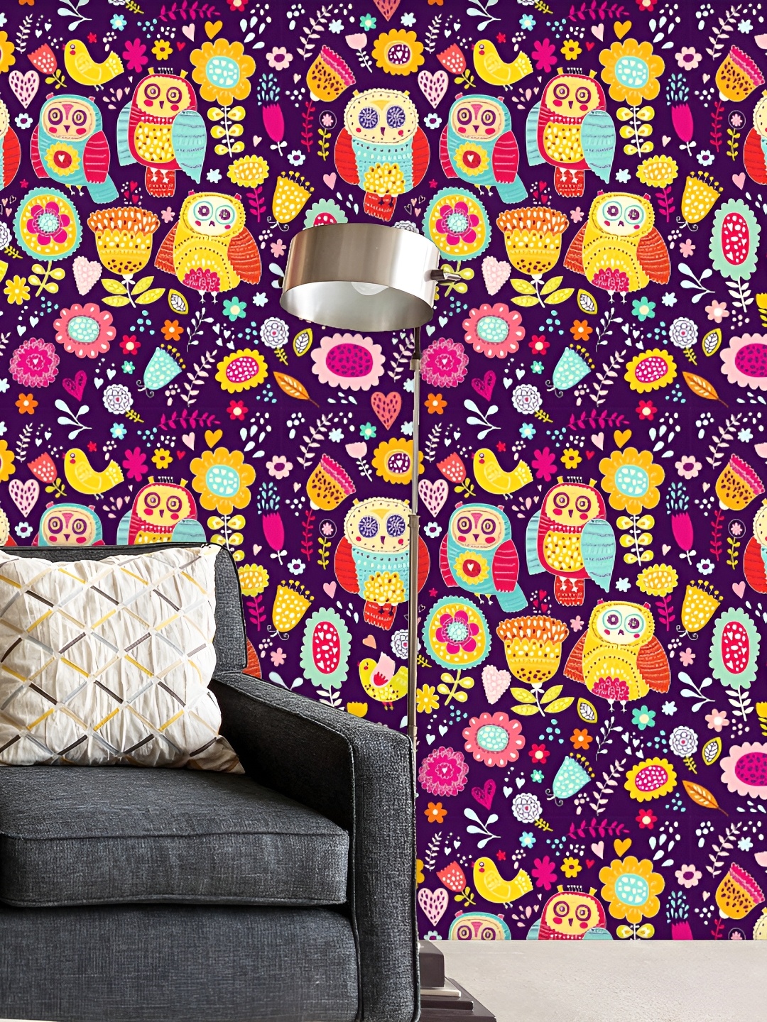 

ArtzFolio Purple & Yellow Birds & Animals Printed Self Adhesive Wallpaper