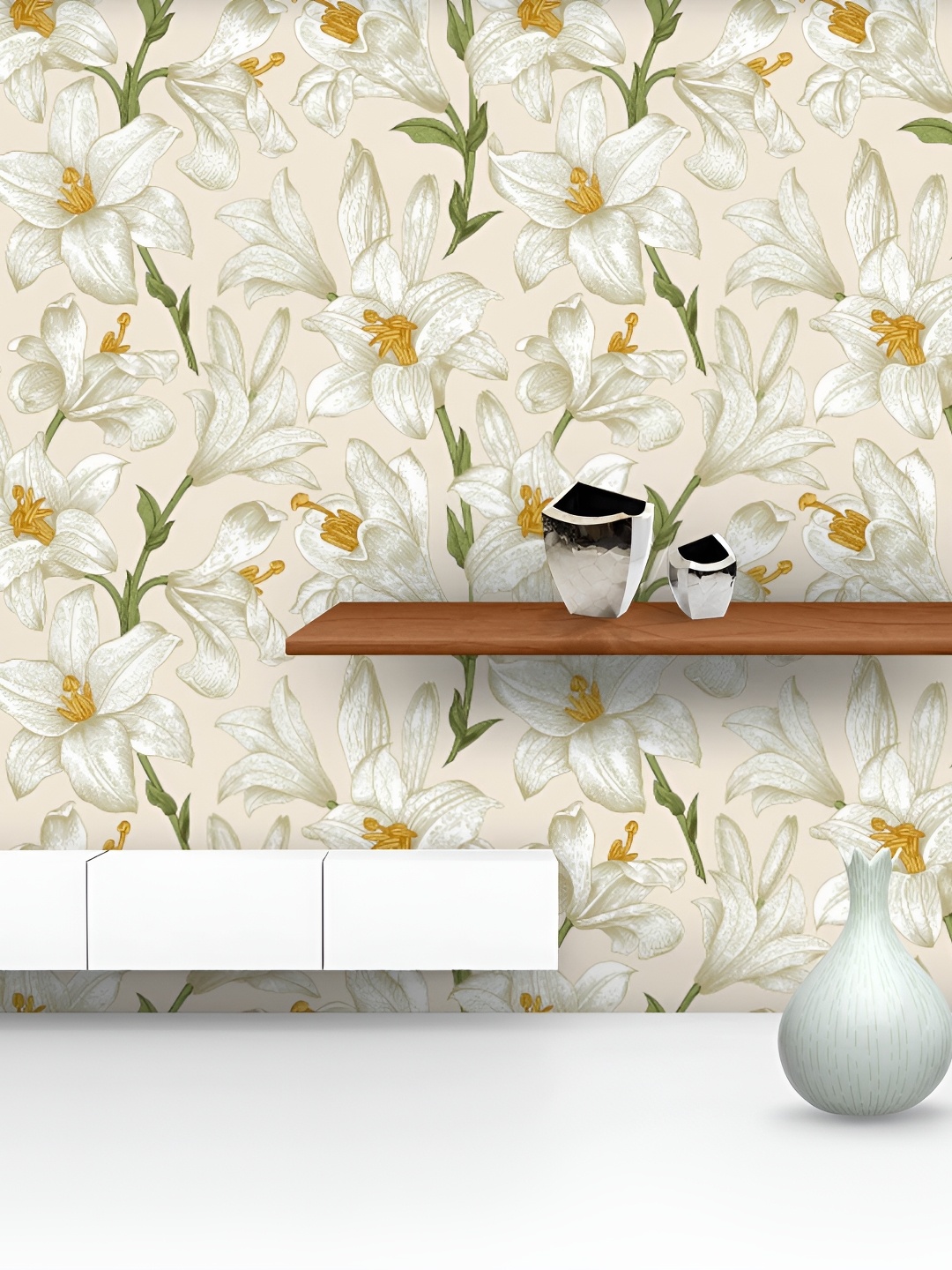 

ArtzFolio Beige & White Floral Printed Water Resistant Peel & Stick Wallpaper