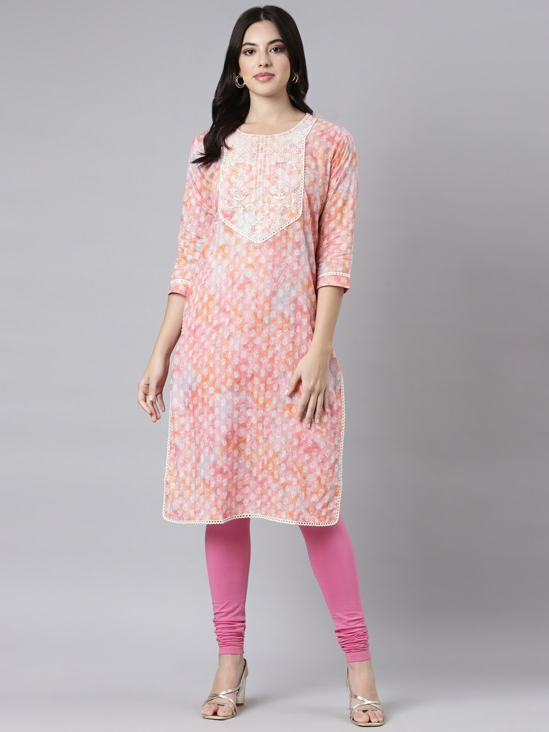 

Neerus Women Ethnic Motifs Printed Sequinned Kurta, Orange