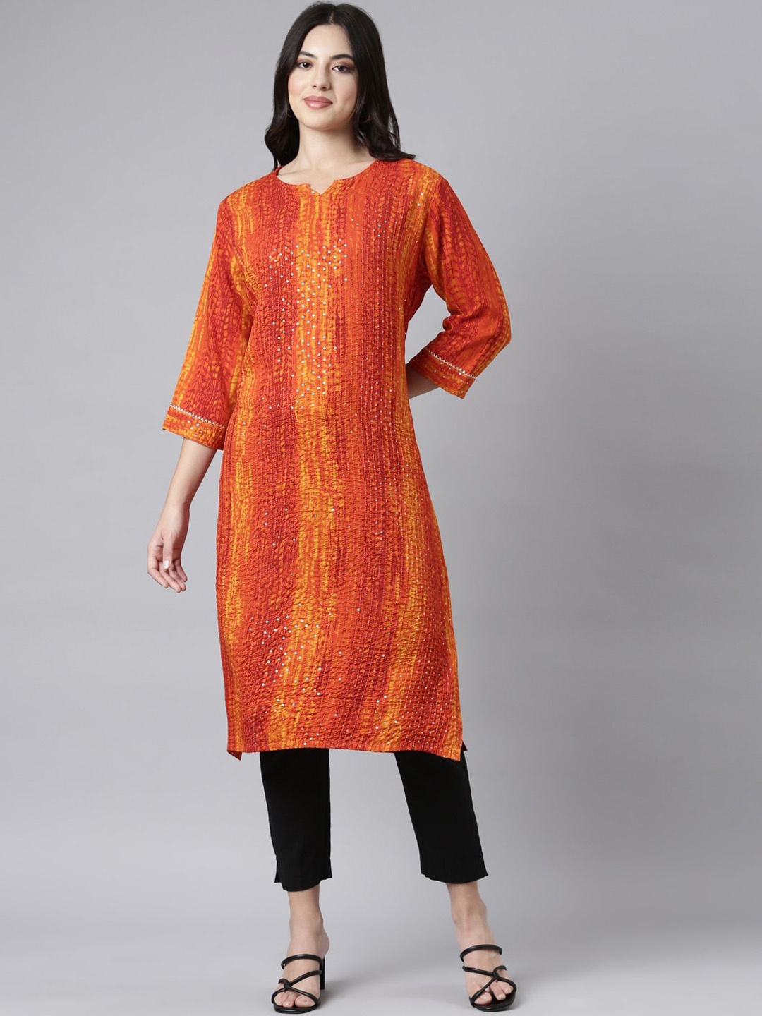 

Neerus Women Ethnic Motifs Sequinned Kurta, Orange