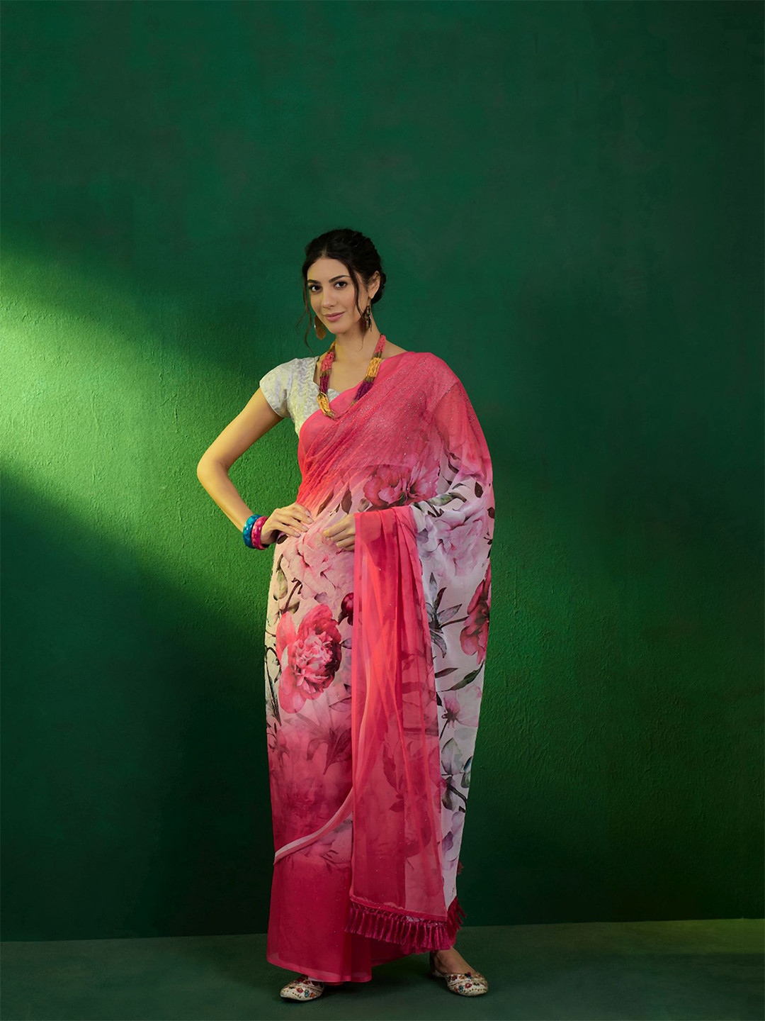 

Dori Floral Printed Pure Silk Saree, Pink