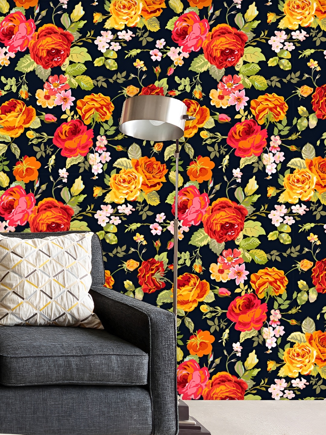 

ArtzFolio Black & Orange Floral Printed Peel & Stick Wallpaper