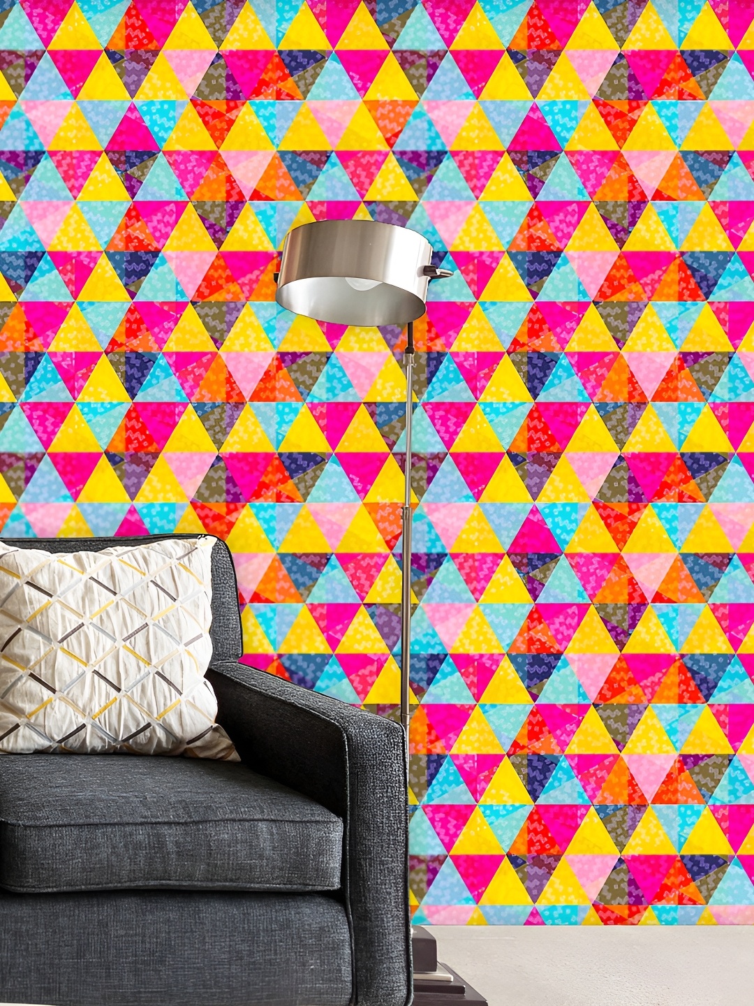 

ArtzFolio Pink & Yellow Geometric Printed Self-Adhesive Peel & Stick Wallpaper