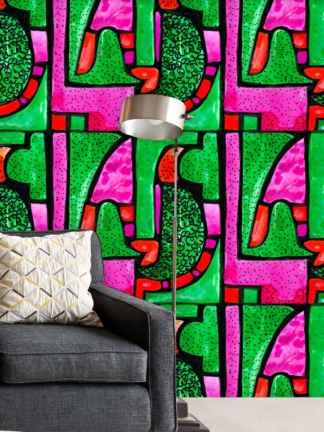 

ArtzFolio Green & Pink Abstract Geometric Printed Self-Adhesive Peel & Stick Wallpaper