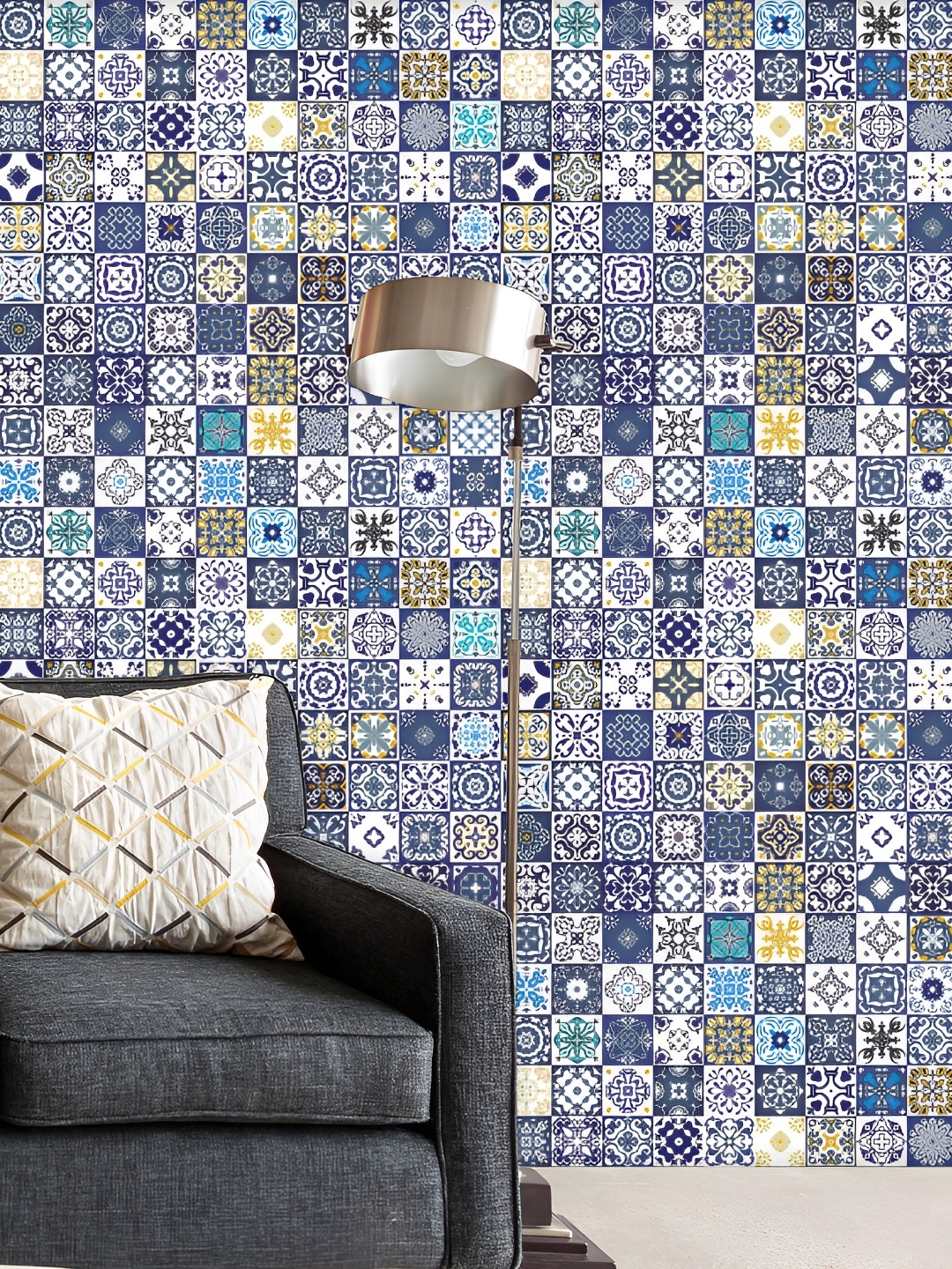 

ArtzFolio Blue & Yellow Floral Printed Water Proof Peel & Stick Wallpaper