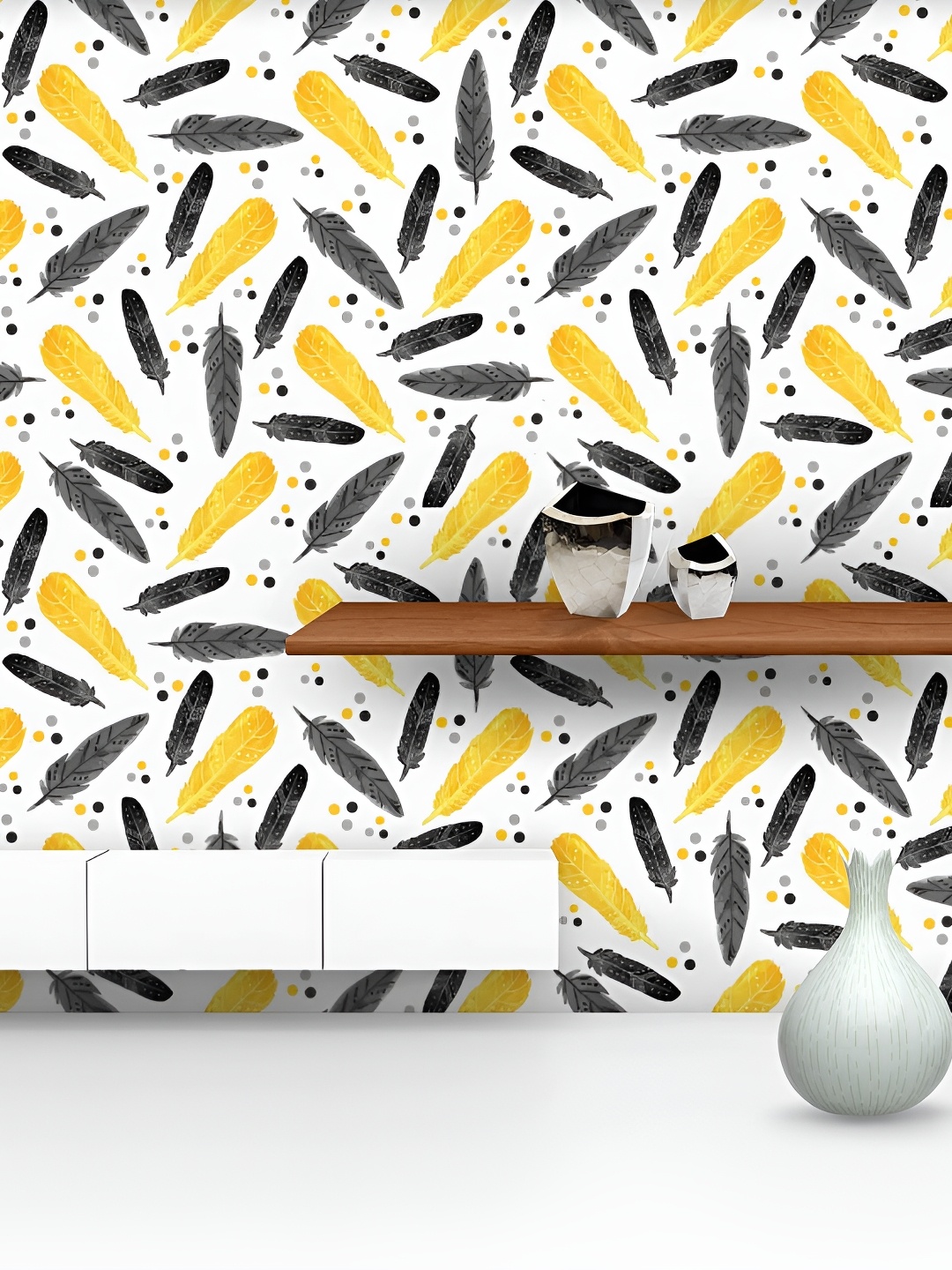 

ArtzFolio White & Yellow Feathers Printed Self Adhesive Waterproof Wallpaper