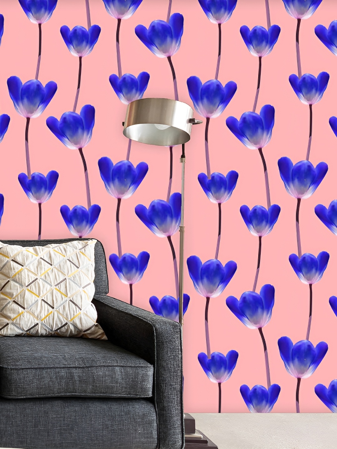 

ArtzFolio Pink & Blue Tulips-Printed Self-Adhesive Peel & Stick Laminated Wallpaper