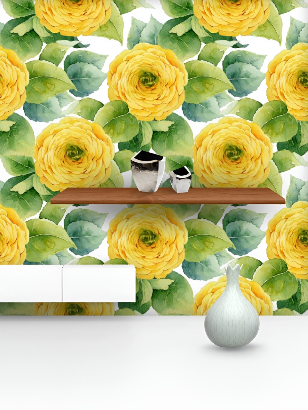 

ArtzFolio White & Green Floral Printed Self Adhesive Wallpaper