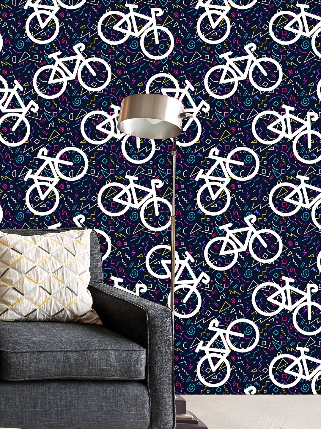 

ArtzFolio Cycle Printed Water-Resistant Self-Adhesive Wallpaper, Navy blue