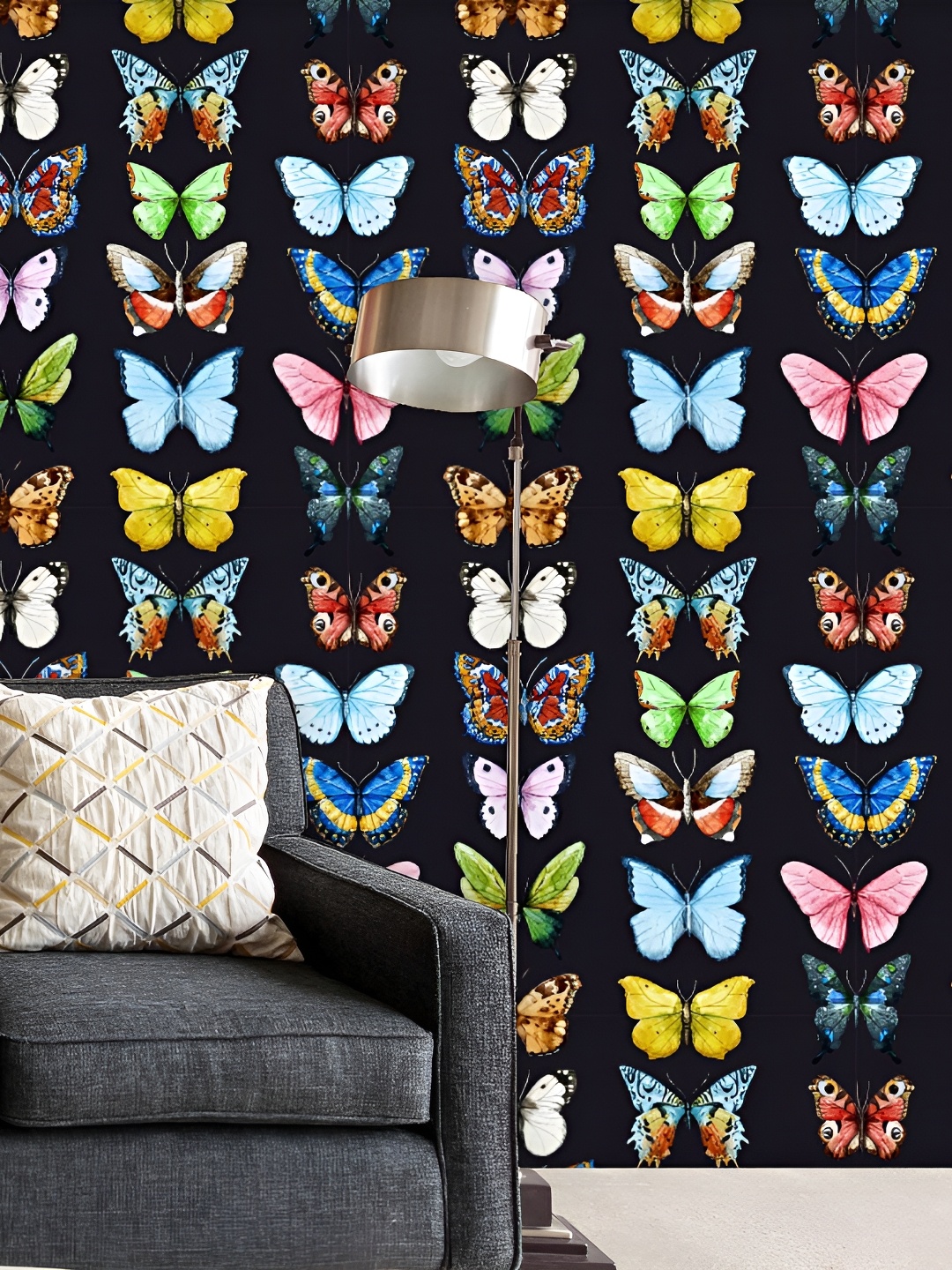 

ArtzFolio Black & Blue Butterflies Printed Self Adhesive Waterproof Wallpaper