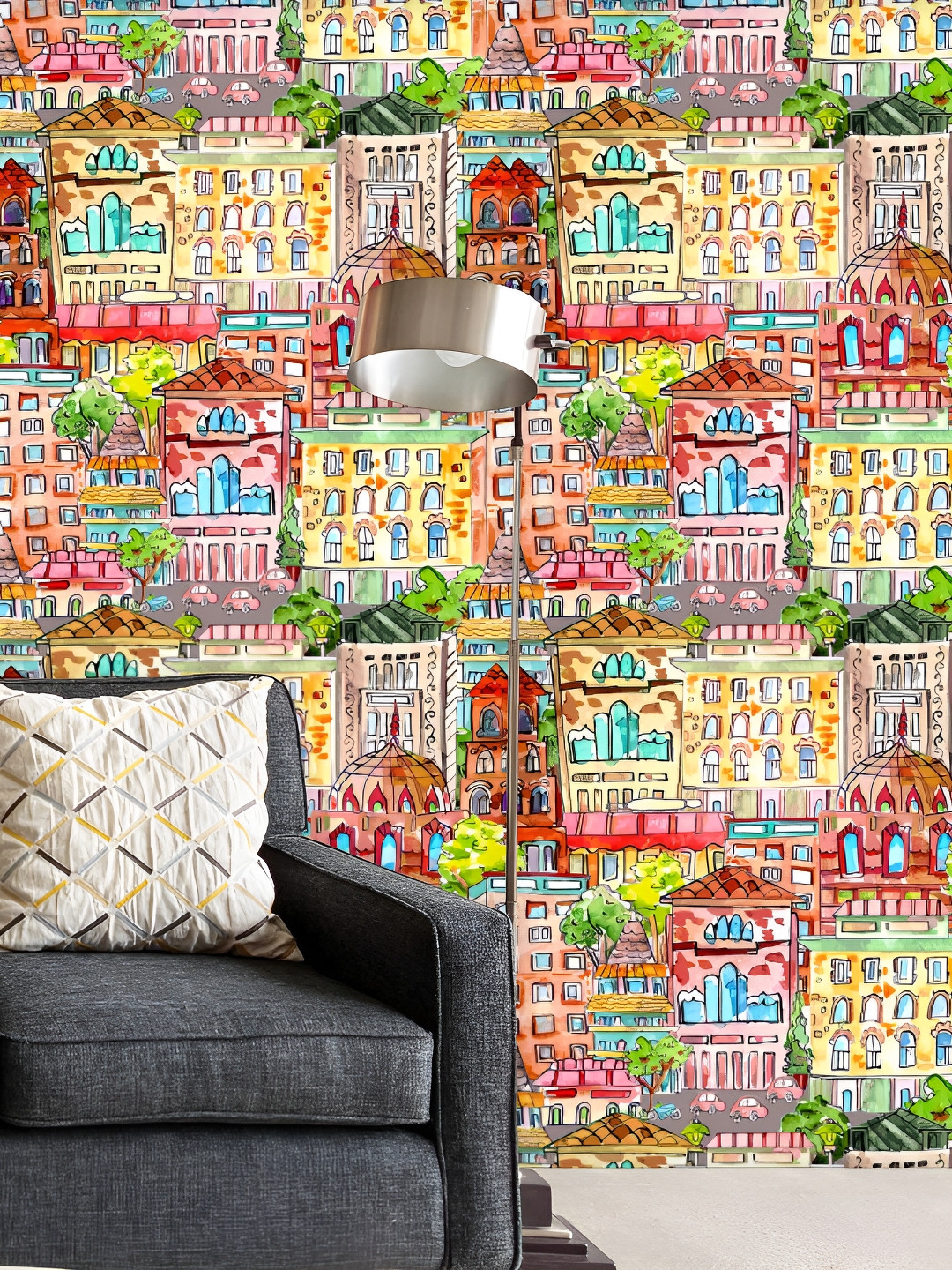 

ArtzFolio Pink & Yellow Vintage Cityscape Printed Self Adhesive Waterproof Wallpaper