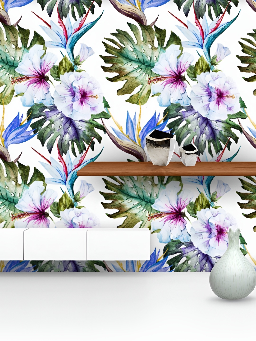 

ArtzFolio White & Blue Floral Printed Self-Adhesive Peel & Stick Wallpaper