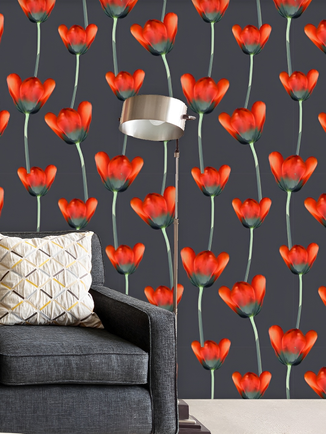 

ArtzFolio Grey & Red Printed Self Adhesive Wallpaper