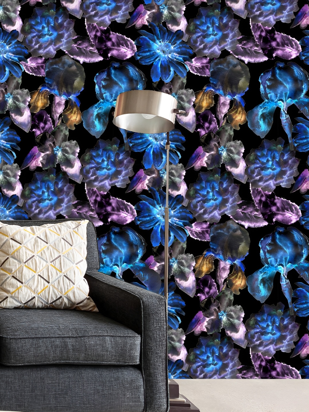 

ArtzFolio Black & Blue Floral and Botanical Printed Self-Adhesive Peel & Stick Wallpaper