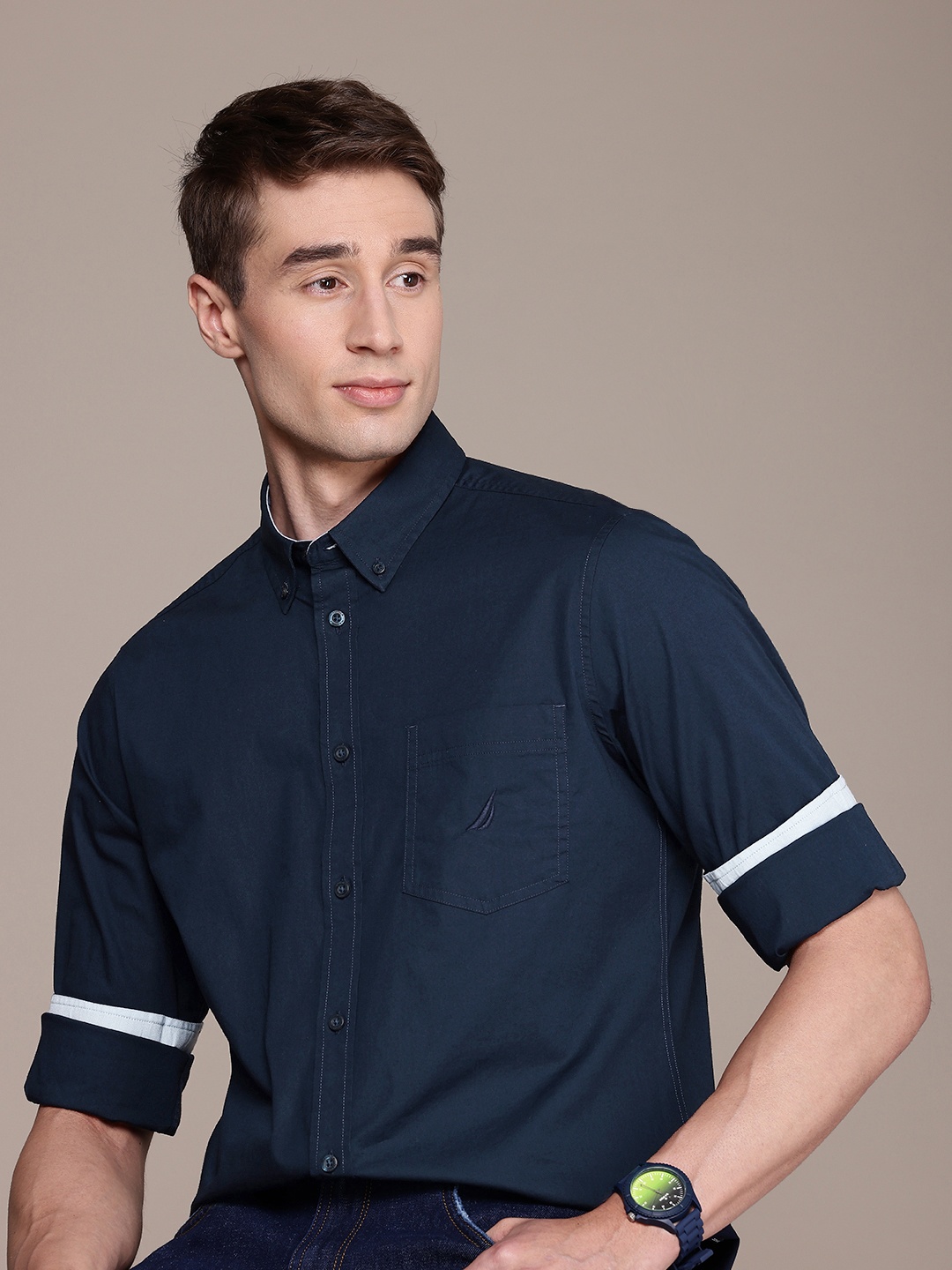 

Nautica Slim Fit Button-Down Collar Casual Shirt, Navy blue