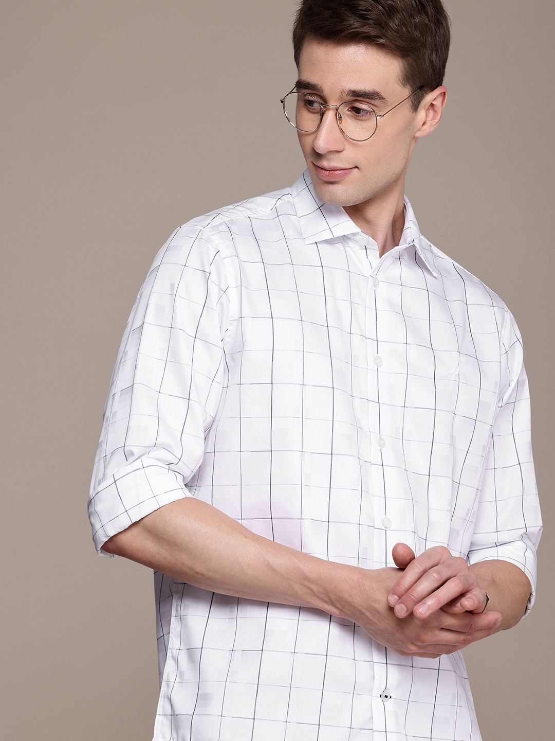 

Nautica Pure Cotton Classic Fit Checked Casual Shirt, White