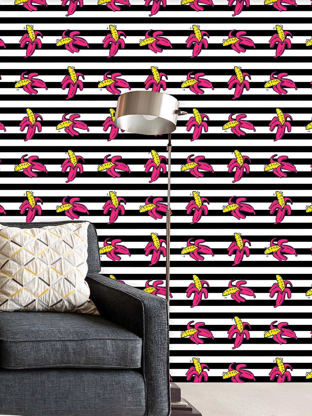 

ArtzFolio White Striped Peel & Stick Wallpaper, Black