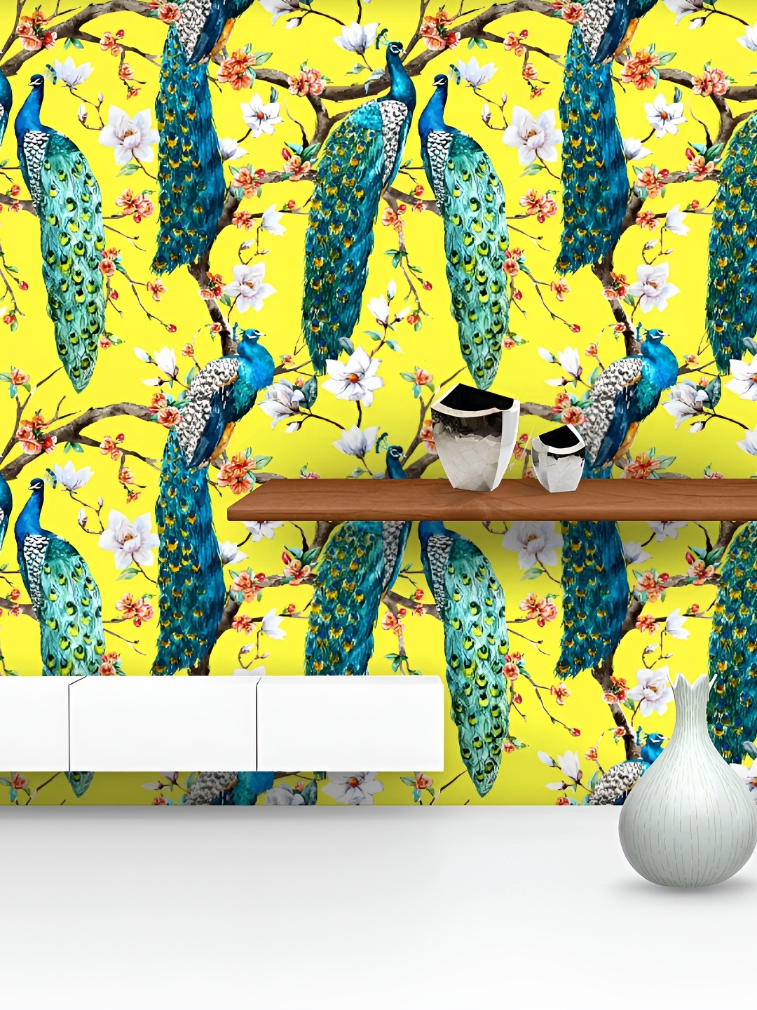 

ArtzFolio Yellow & Blue Peacock Printed Self-Adhesive Wallpaper