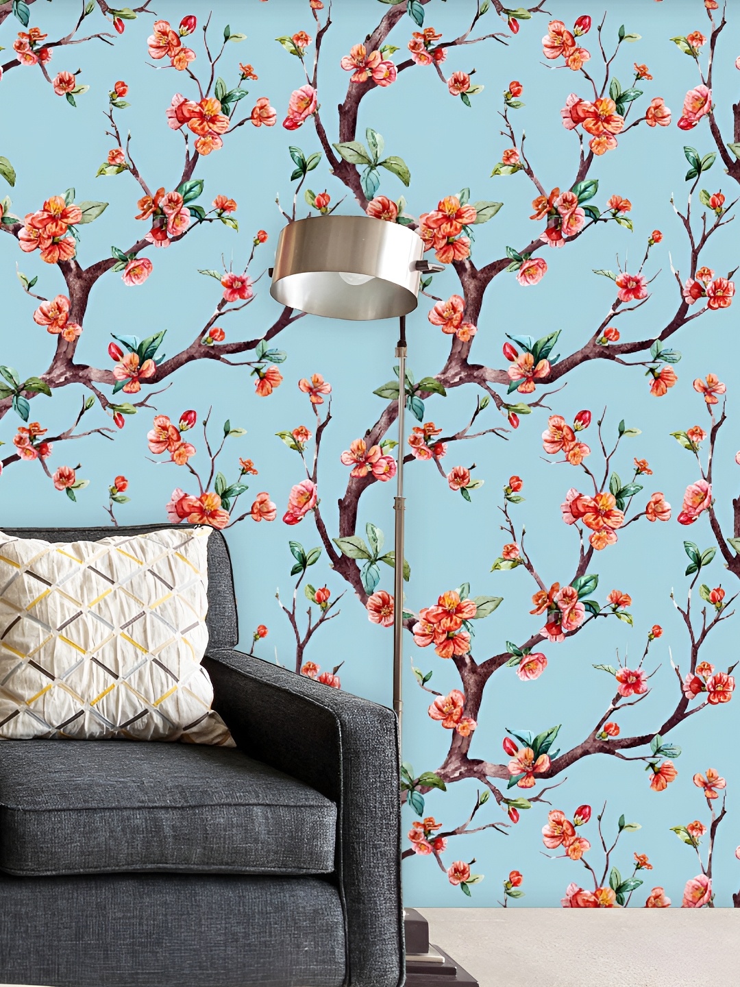

ArtzFolio Blue & Brown Floral Printed Water Resistant Peel & Stick Wallpaper