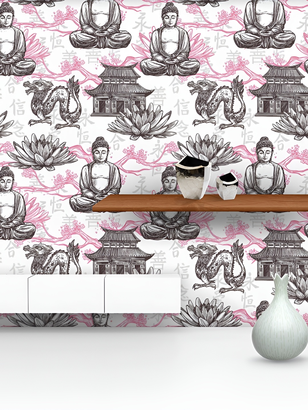 

ArtzFolio White & Black Buddha Printed Self Adhesive Water Resistant Wallpaper