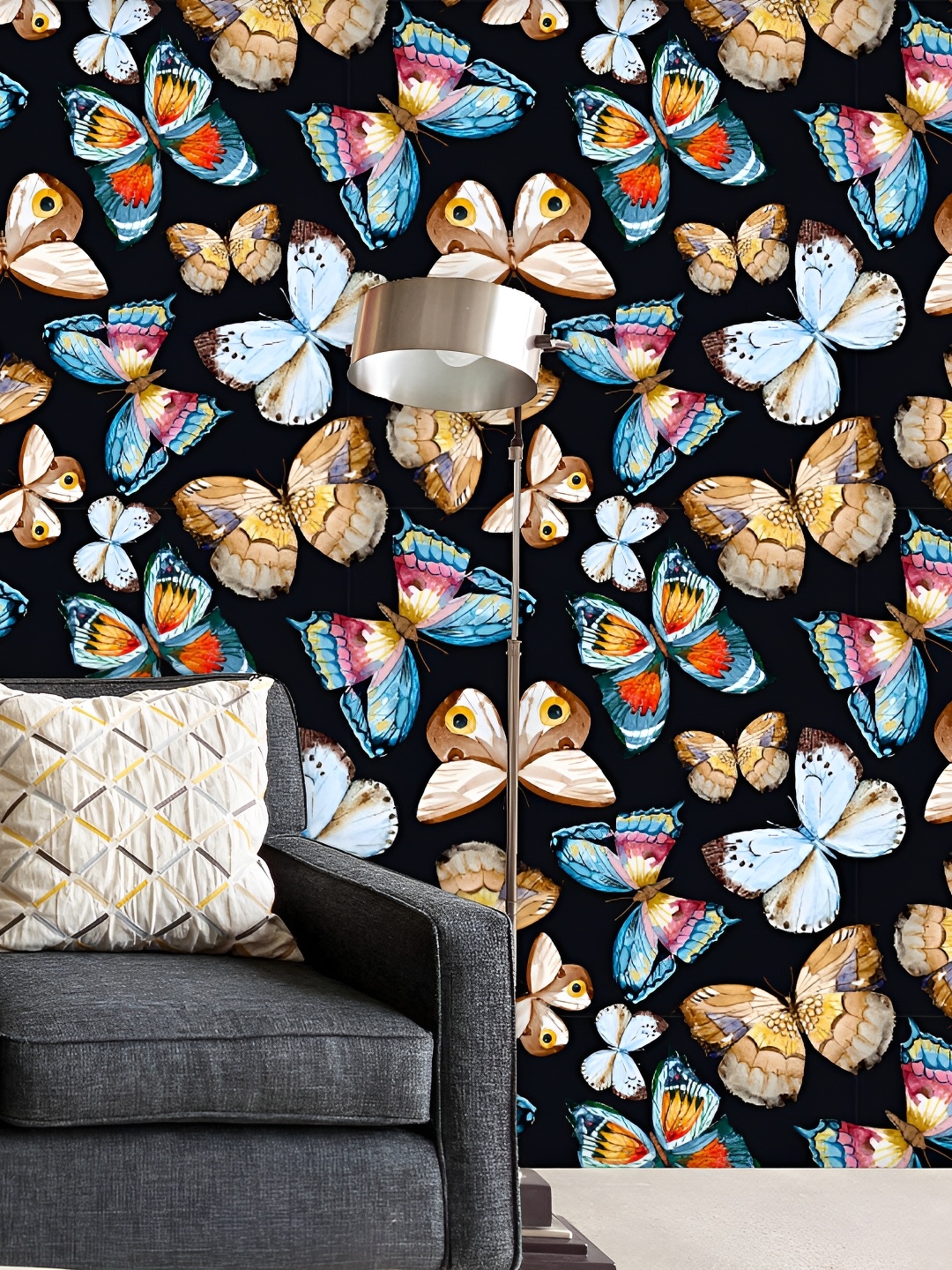 

ArtzFolio Black & Beige Butterfly-Printed Self-Adhesive Peel & Stick Laminated Wallpaper