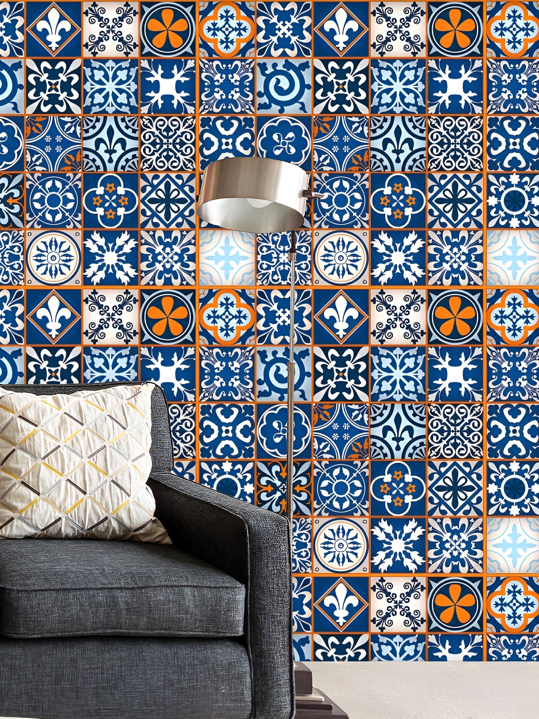 

ArtzFolio Blue & White Ethnic Motifs Printed Water Resistant Peel & Stick Wallpaper