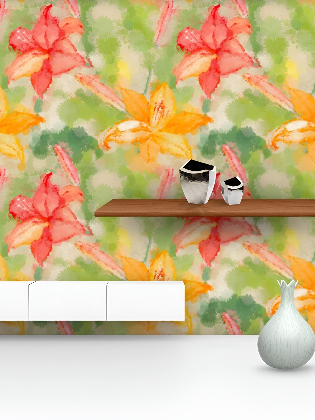 

ArtzFolio Green & Red Floral Printed Peel & Stick Wall Decal