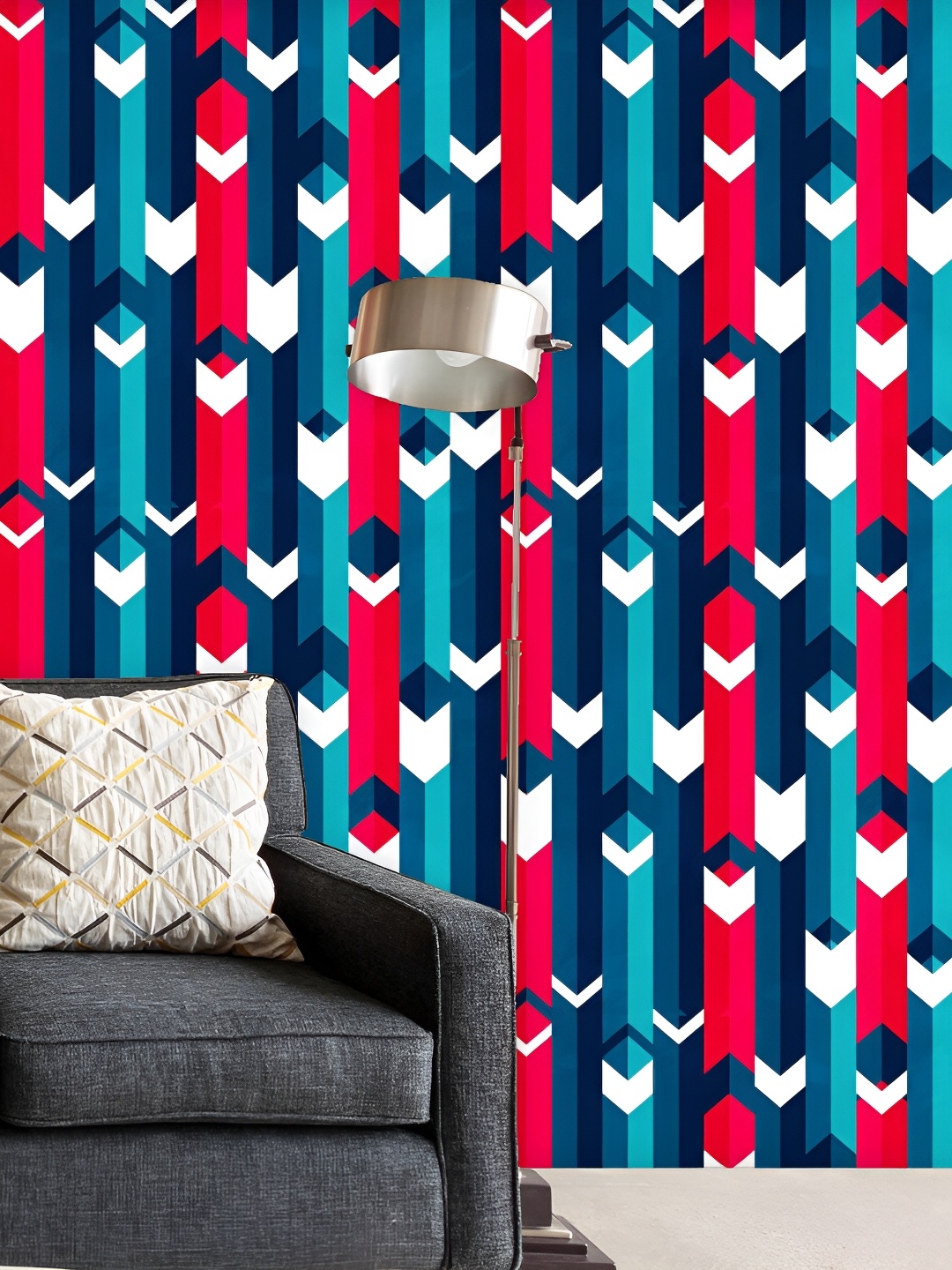 

ArtzFolio Blue & Red Striped Printed Peel & Stick Self-Adhesive Wallpaper