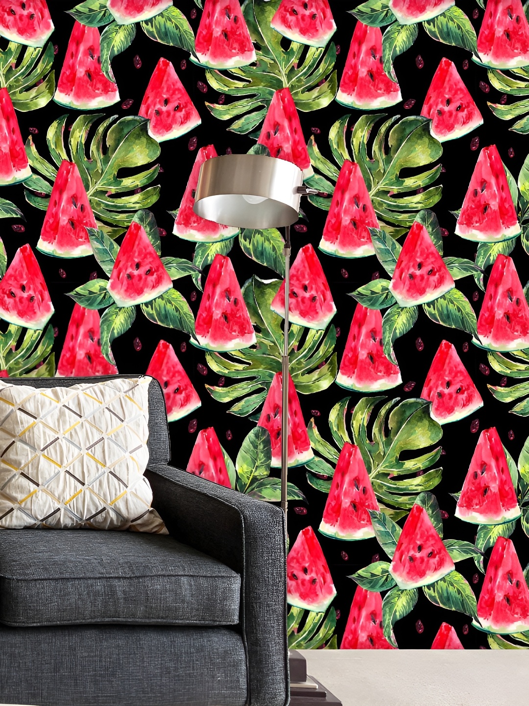 

ArtzFolio Green & Red Watermelon Printed Self Adhesive Wall Decal, Black