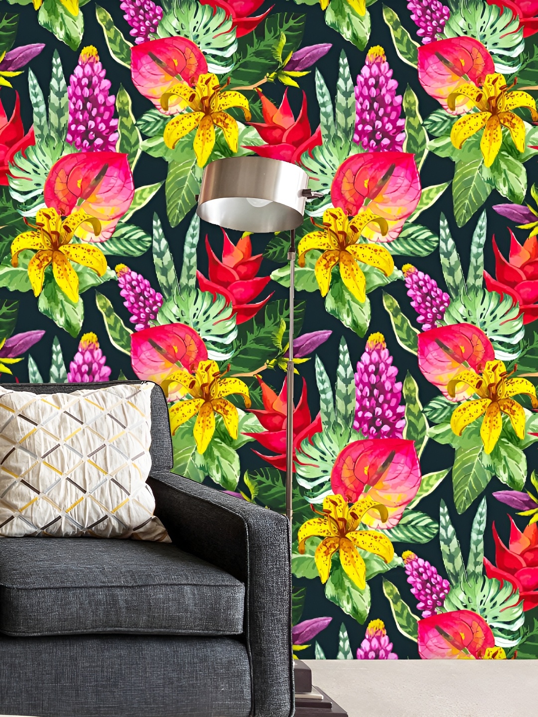 

ArtzFolio Black Floral Printed Non-PVC Self-Adhesive Peel & Stick Wallpaper, Multi