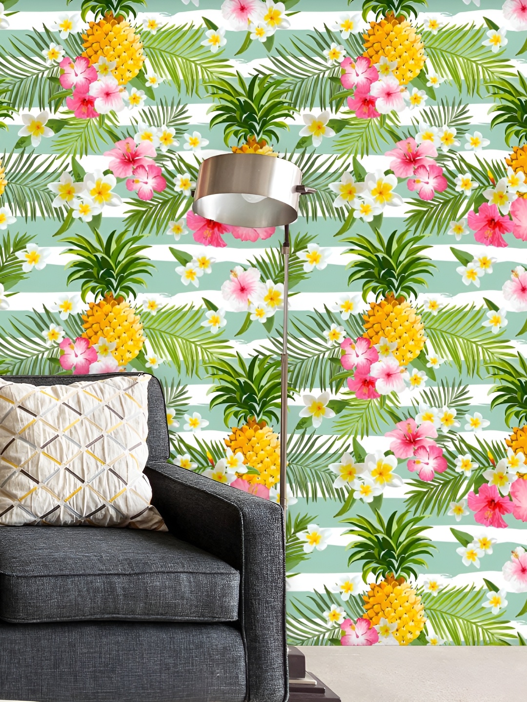 

ArtzFolio White & Green Floral Printed Water Resistant Peel & Stick Wallpaper