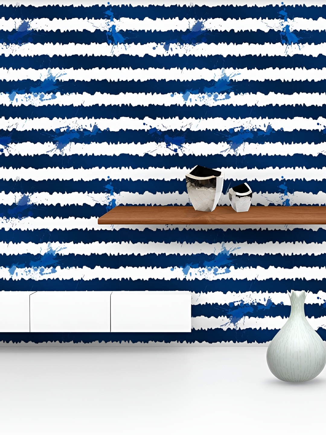 

ArtzFolio White & Blue Stripes Printed Self-Adhesive Peel & Stick Wall Stickers