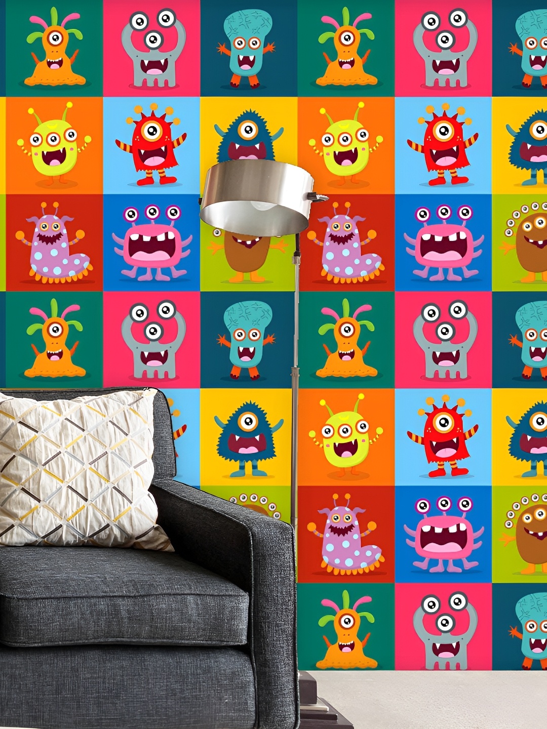 

ArtzFolio Orange & Blue Monsters Printed Self-Adhesive Peel & Stick Wallpaper