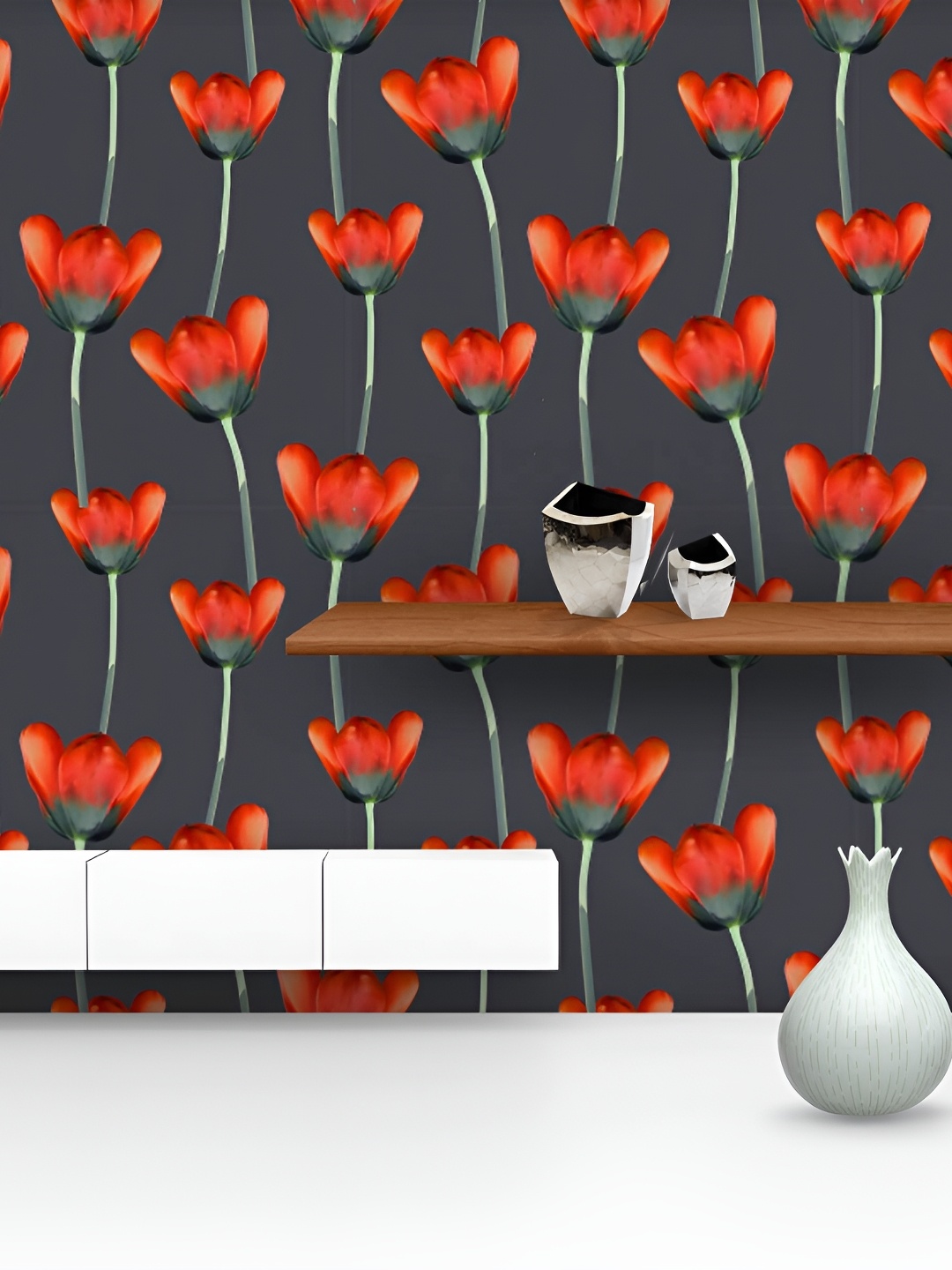 

ArtzFolio Red & Charcoal Floral Printed Self-Adhesive Printed Wallpaper