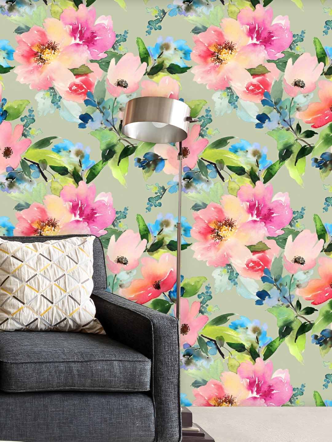 

ArtzFolio Green & Pink Floral Printed Self-Adhesive Wallpaper