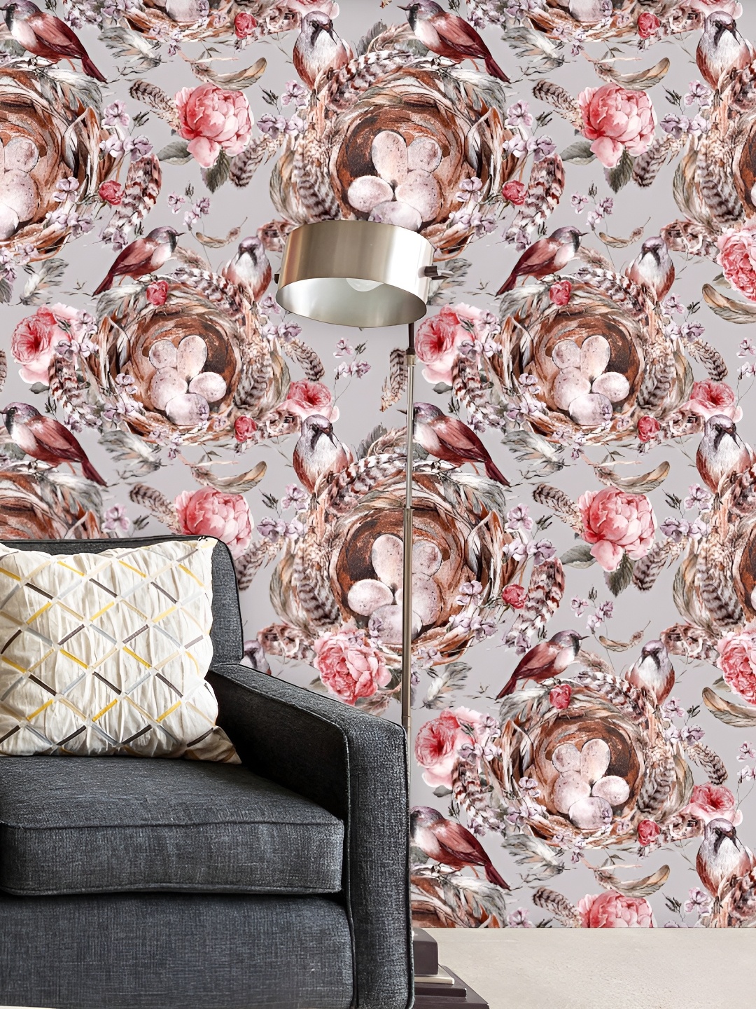

ArtzFolio Grey & Pink Birds Printed Self Adhesive Wall Decal