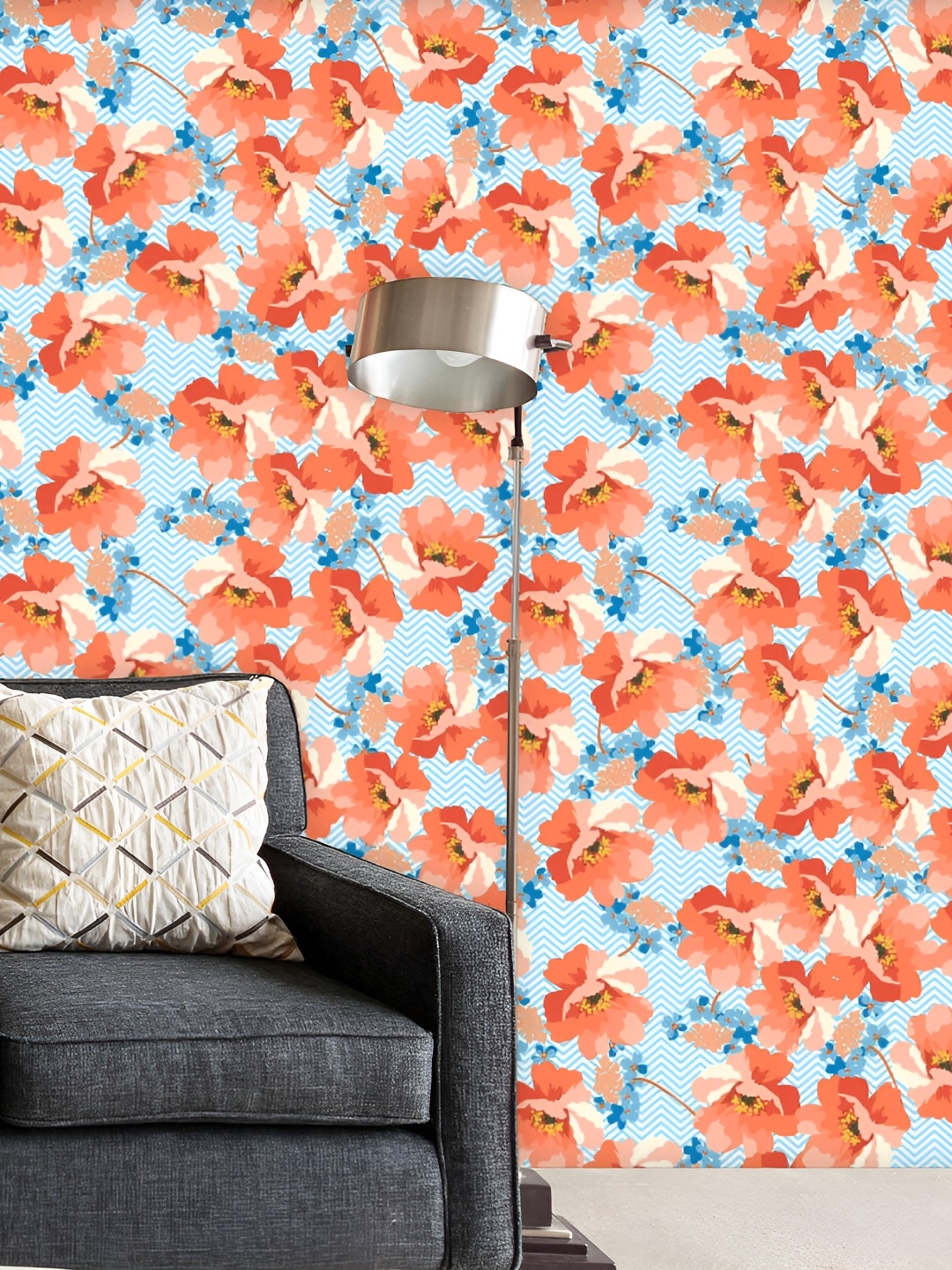 

ArtzFolio Orange & Blue Floral Printed Peel & Stick Self-Adhesive Wallpaper