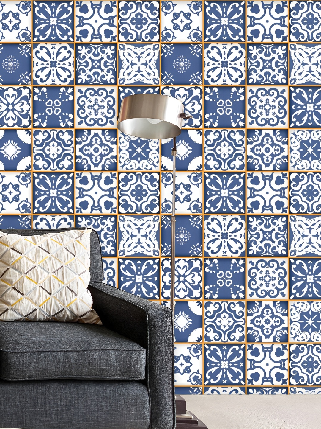 

ArtzFolio White & Blue Ethnic Motifs Printed Self Adhesive Wall Decal