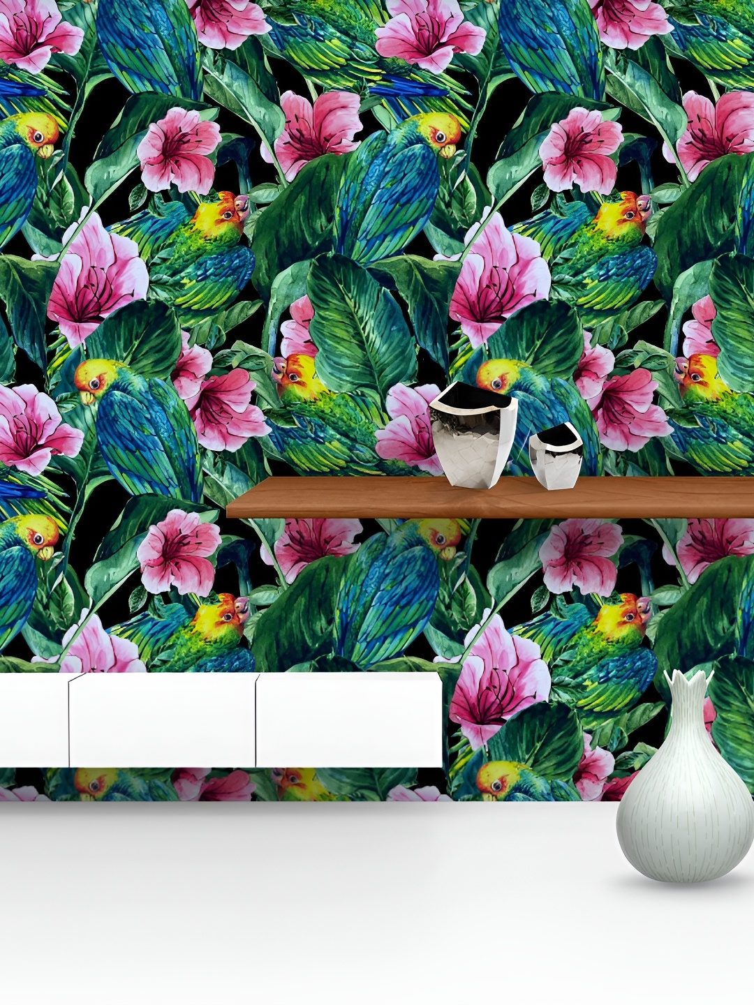 

ArtzFolio Green & Pink Floral Printed Self Adhesive Wallpaper