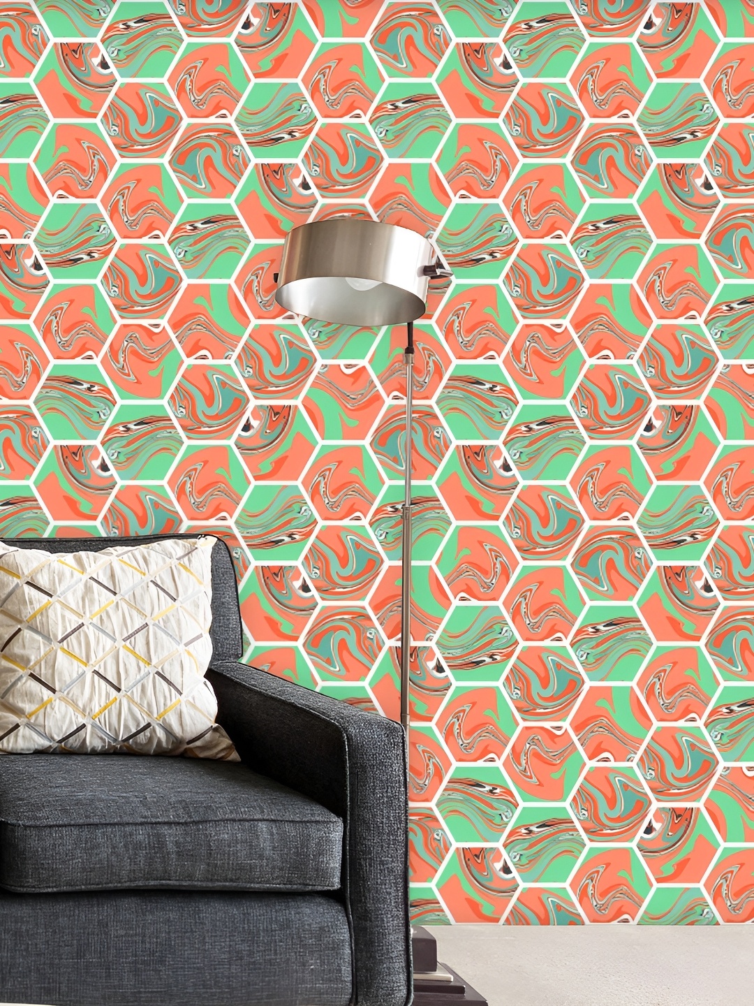 

ArtzFolio Green & Orange Printed Self Adhesive Wallpaper