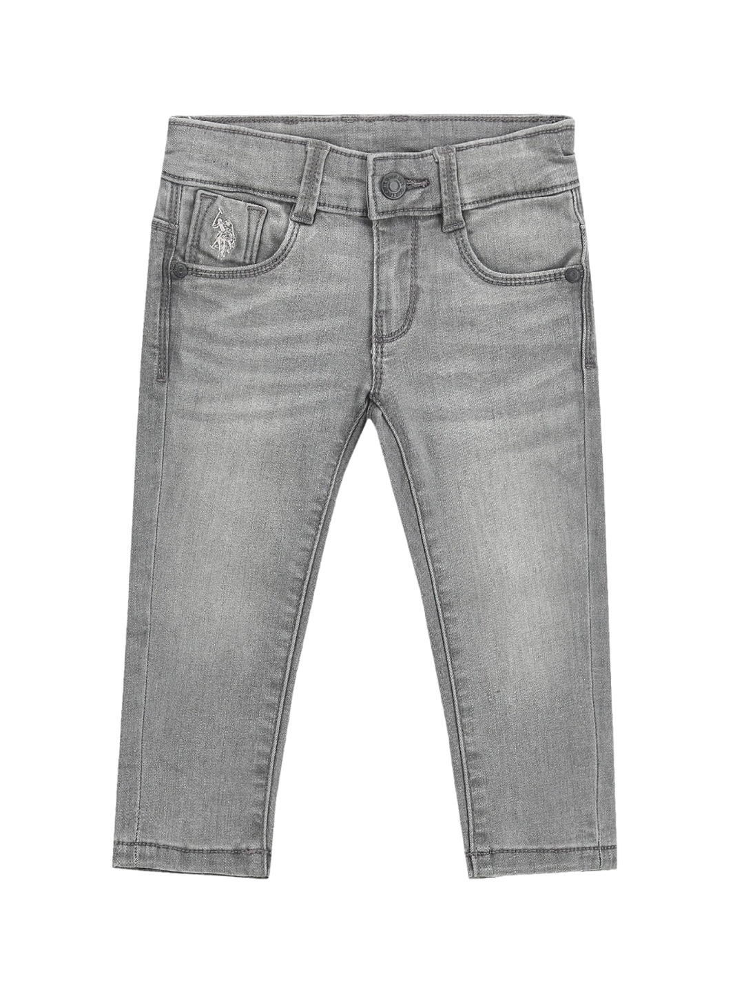 

U.S. Polo Assn. Kids Boys Classic Slim Fit Heavy Fade Stretchable Jeans, Grey
