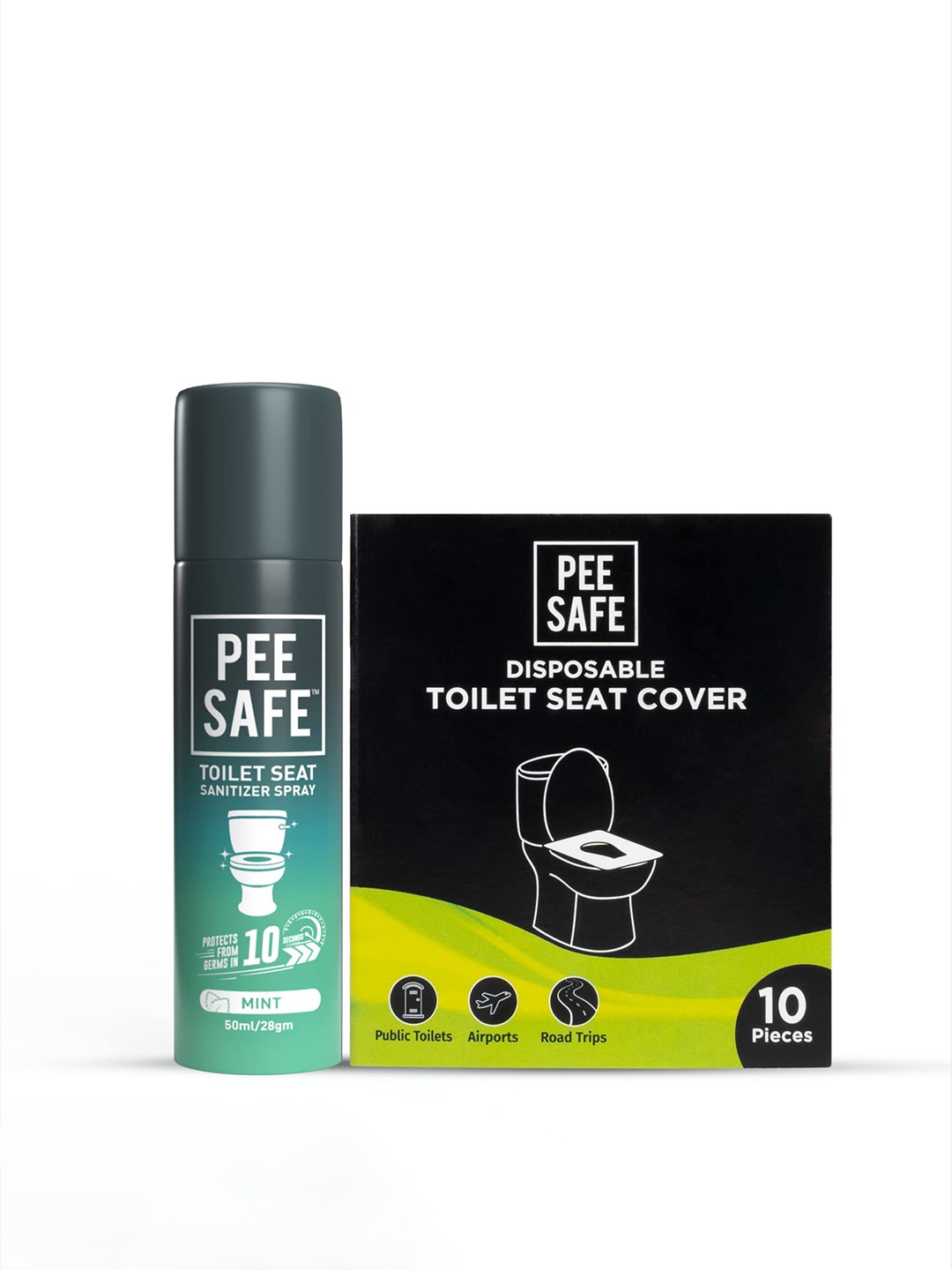 

PEESAFE Set Of 2 Toilet Seat Sanitizer Mint Spray-50ml-Disposable Toilet Seat Cover-10Pcs, White