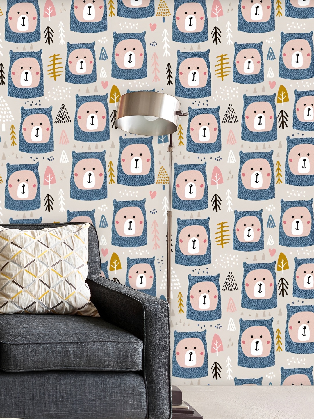 

ArtzFolio Grey & Blue Bear Printed Self-Adhesive Peel & Stick Wall Stickers