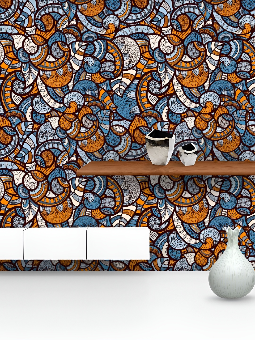 

ArtzFolio Blue & Orange-Coloured Printed Self-Adhesive Peel & Stick Wallpaper Sticker
