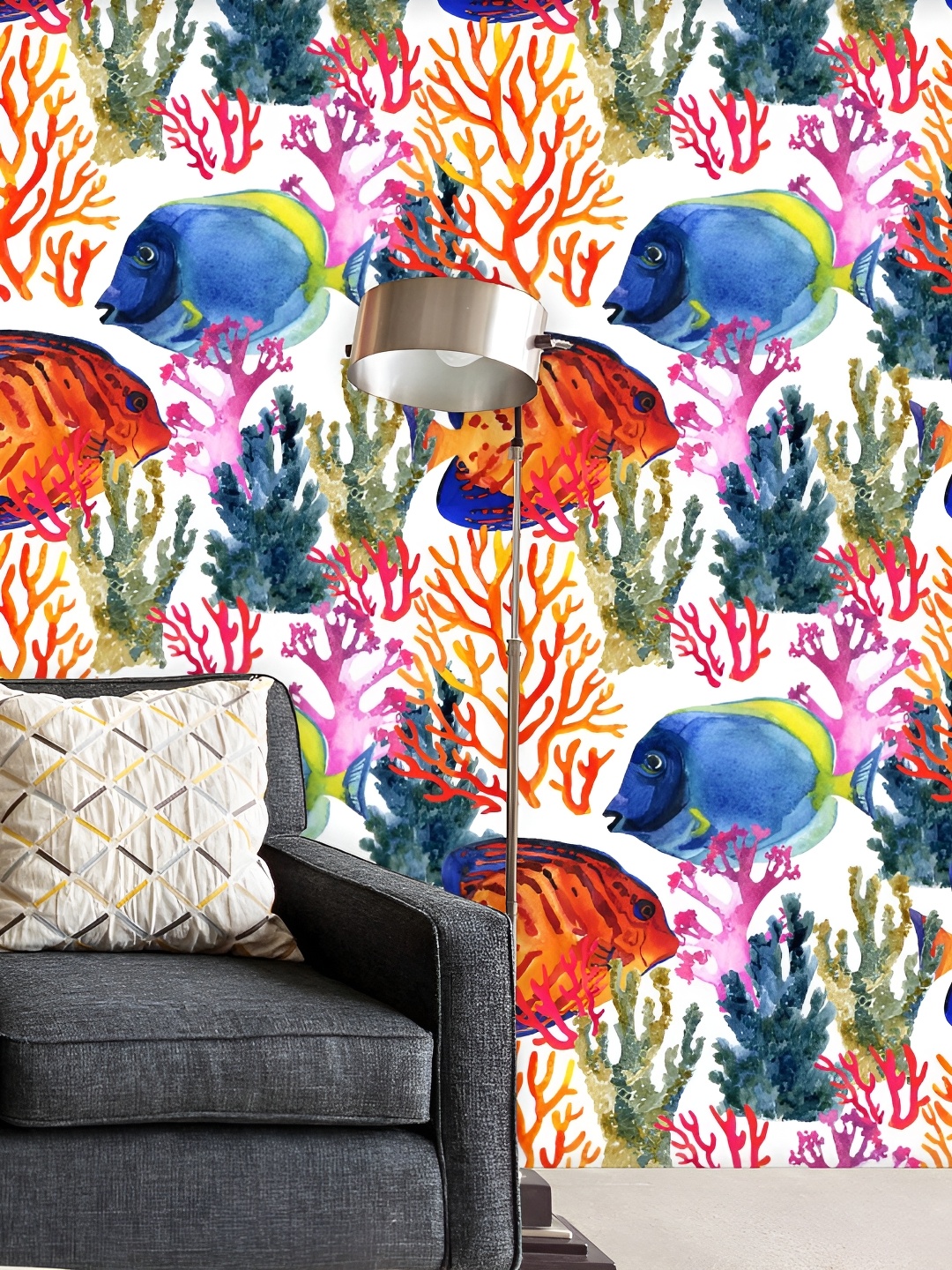 

ArtzFolio White & Blue Fish Printed Self Adhesive Waterproof Wallpaper