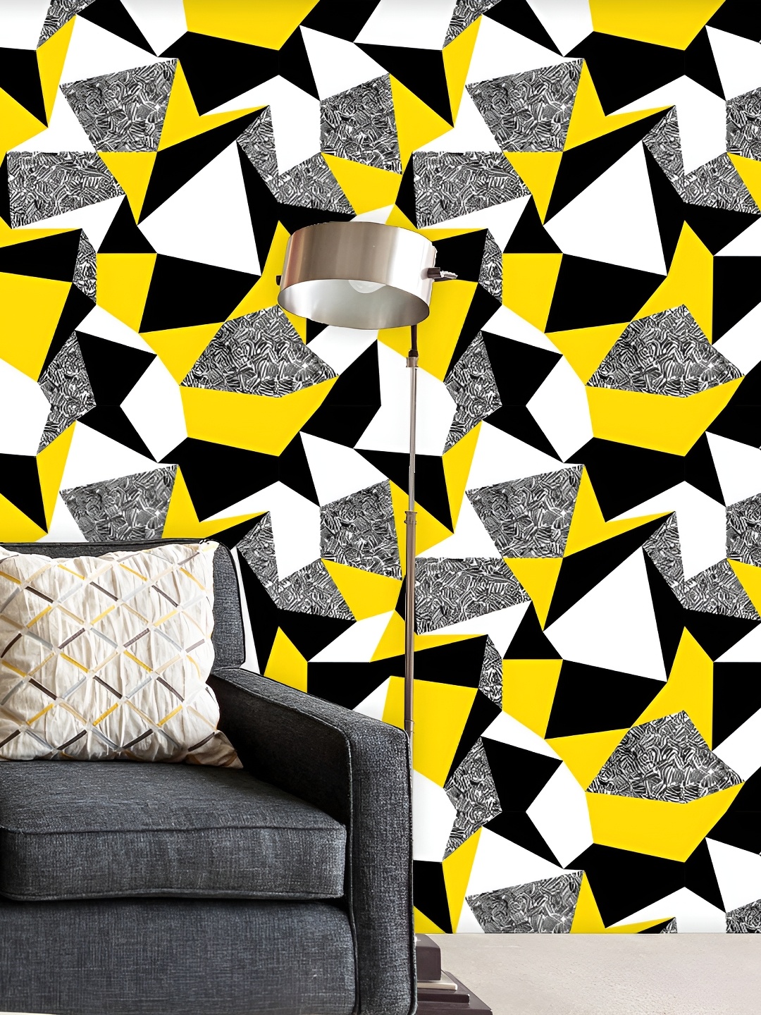 

ArtzFolio White & Yellow Geometric Printed Water Resistant Peel & Stick Wallpaper