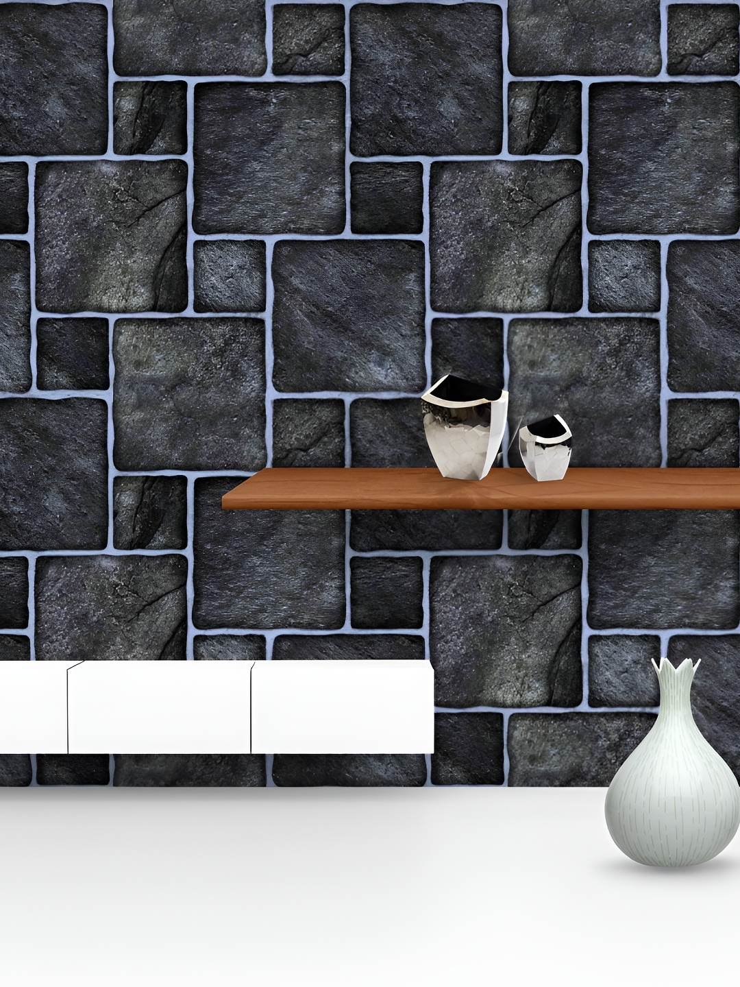 

ArtzFolio Grey & Blue Geometric Printed Peel & Stick Self-Adhesive Wallpaper